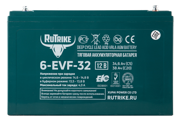 Аккумулятор тяговый Rutrike 6-EVF-32 (12V32A/H C3) 